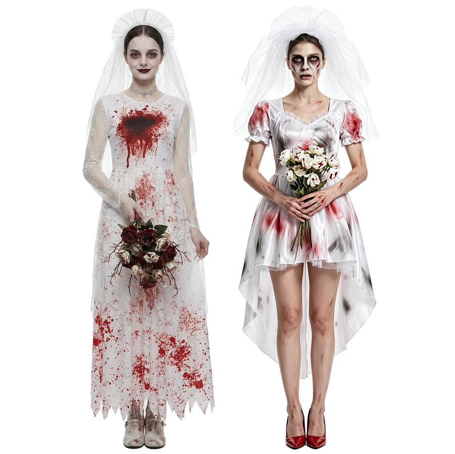 Halloween Ghost Bride White Wedding Dress