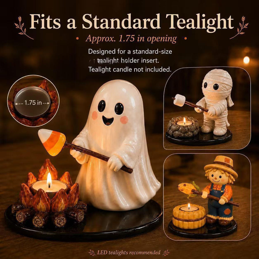 Halloween Campfire Tealight Holder Multi-Purpose Resin Candle Holder Figurine Reusable Craft Figurine Ornaments Gift For Friend